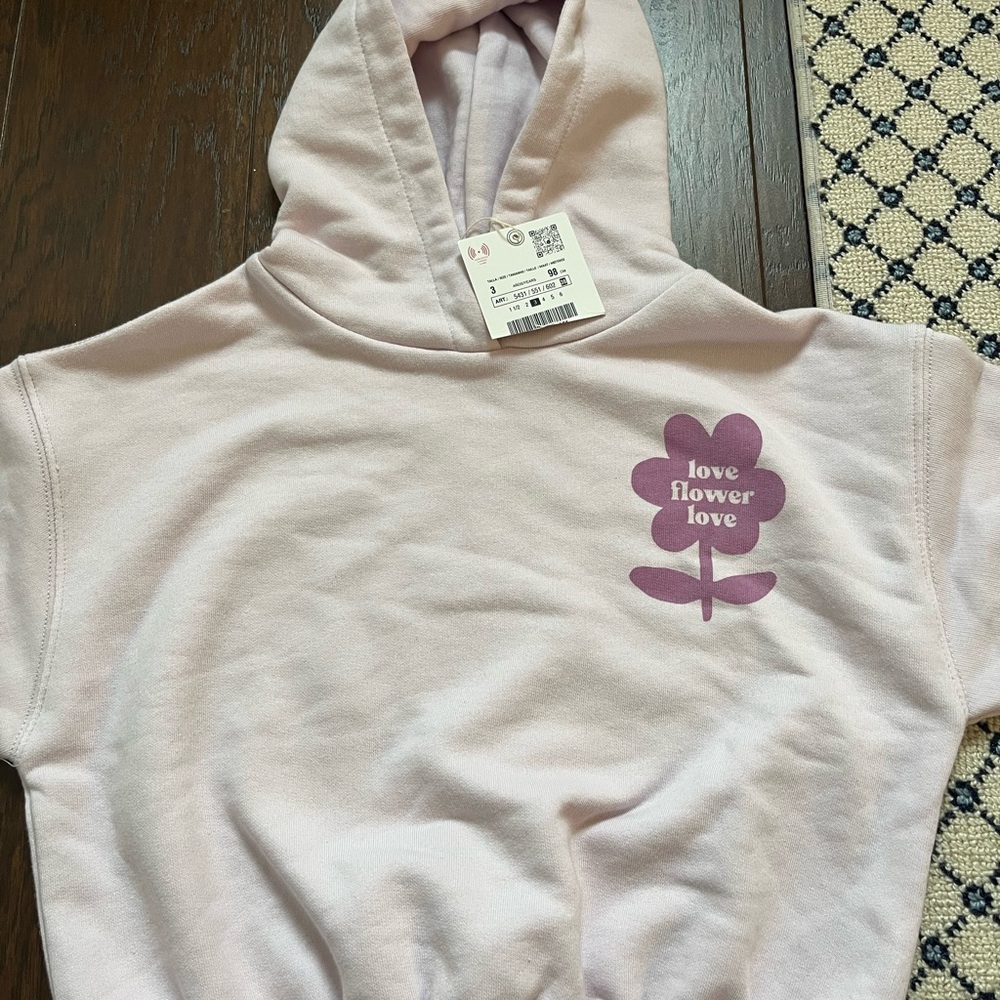 BNWT Pink Hoodie with Flower Graphic